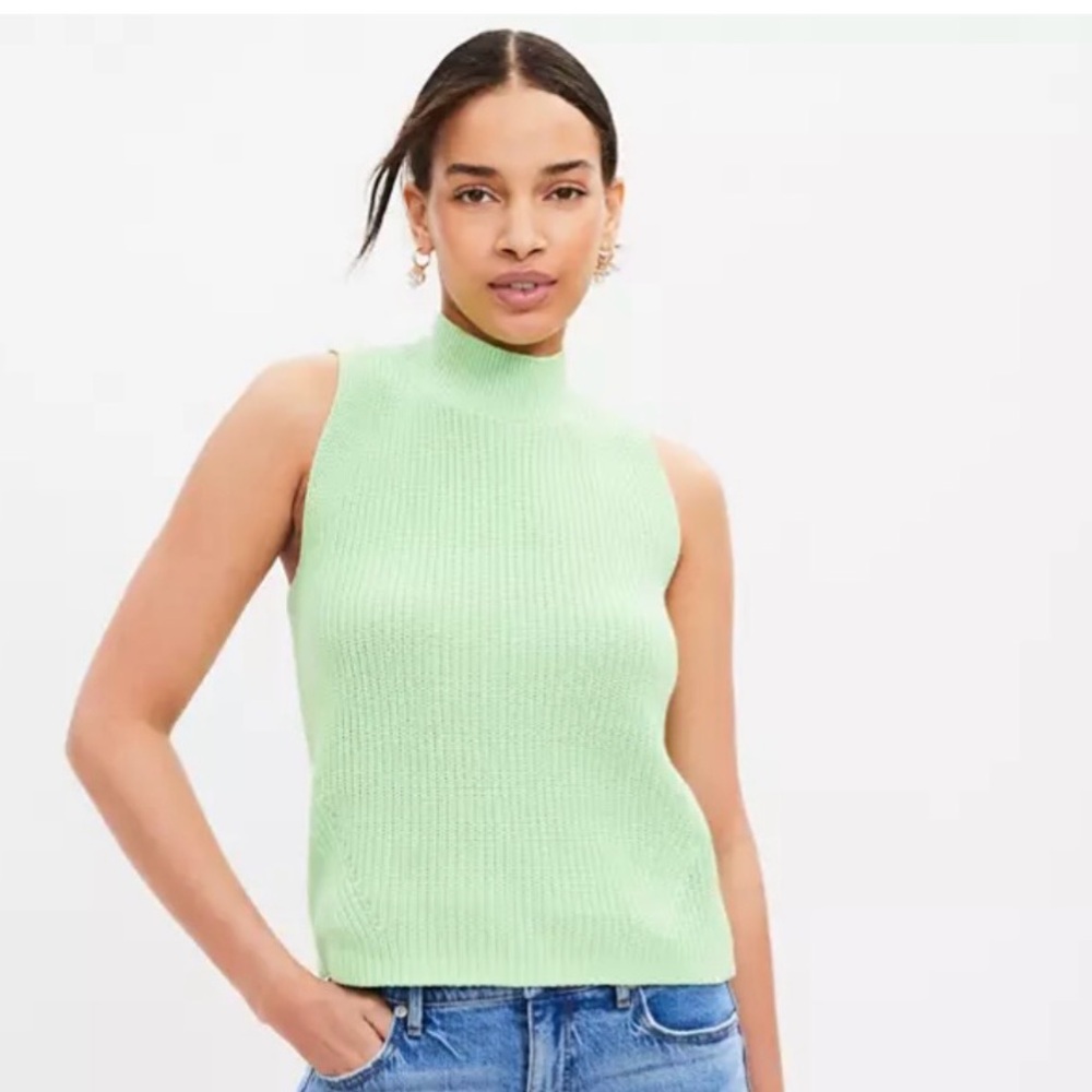 LOFT Mint Green Sleeveless Mock Neck Knit Tank